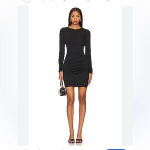 Alexander Wang Black Cowl Neck Banded Ruched Long Sleeve Mini Dress